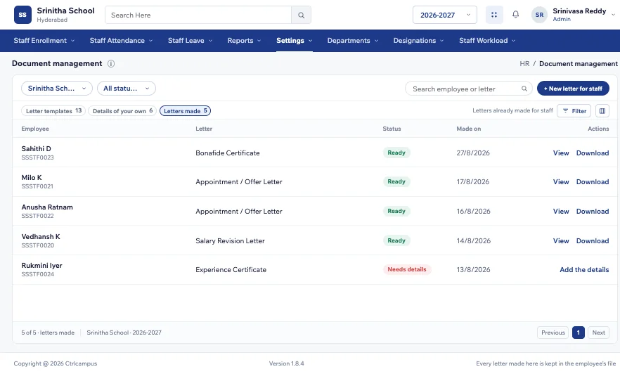 CtrlCampus document management screen
