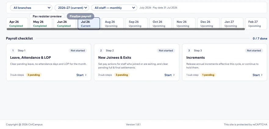 CtrlCampus run payroll screen